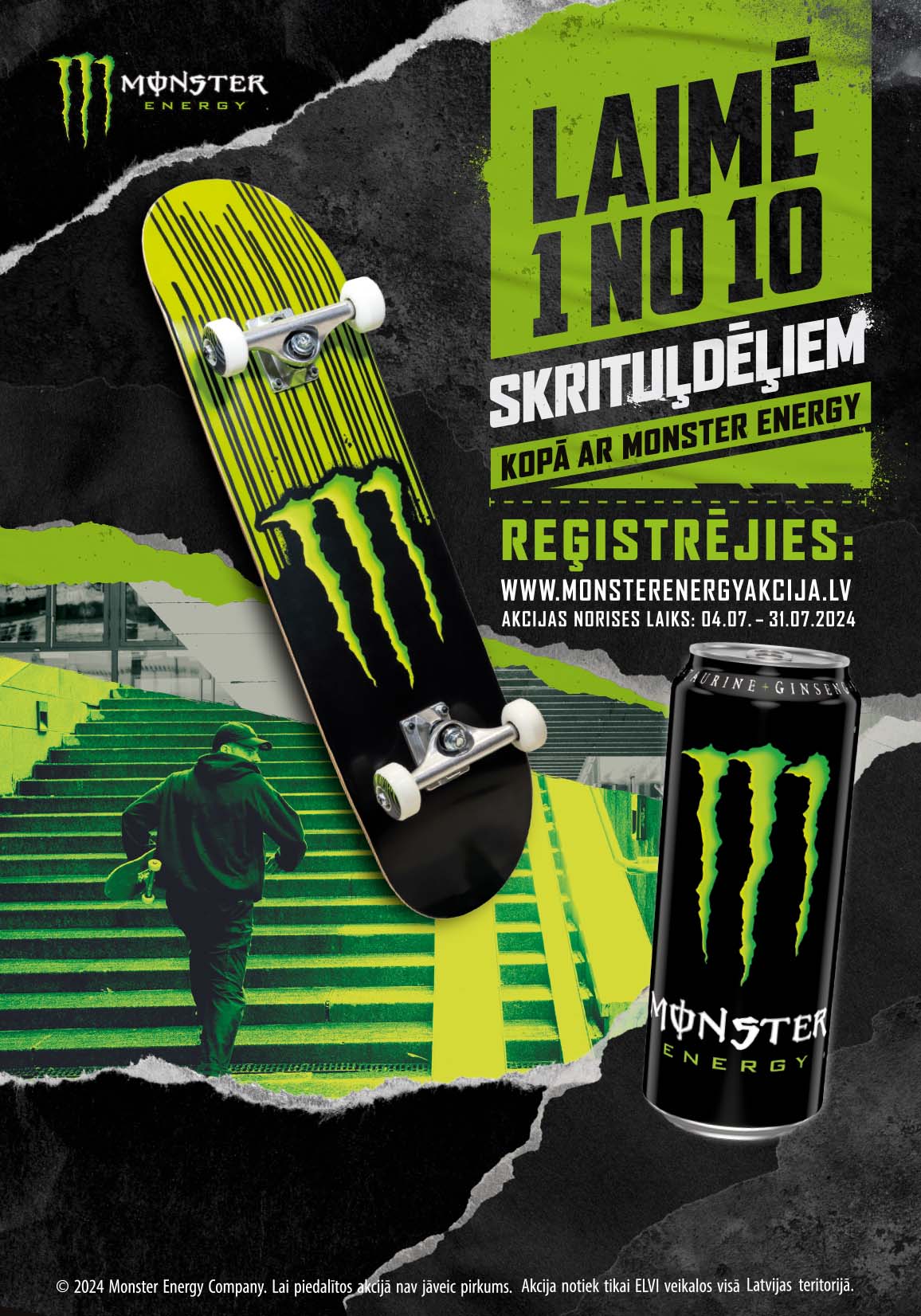 Laimē 1 no 10 skrituļdēļiem kopā ar Monster Energy!