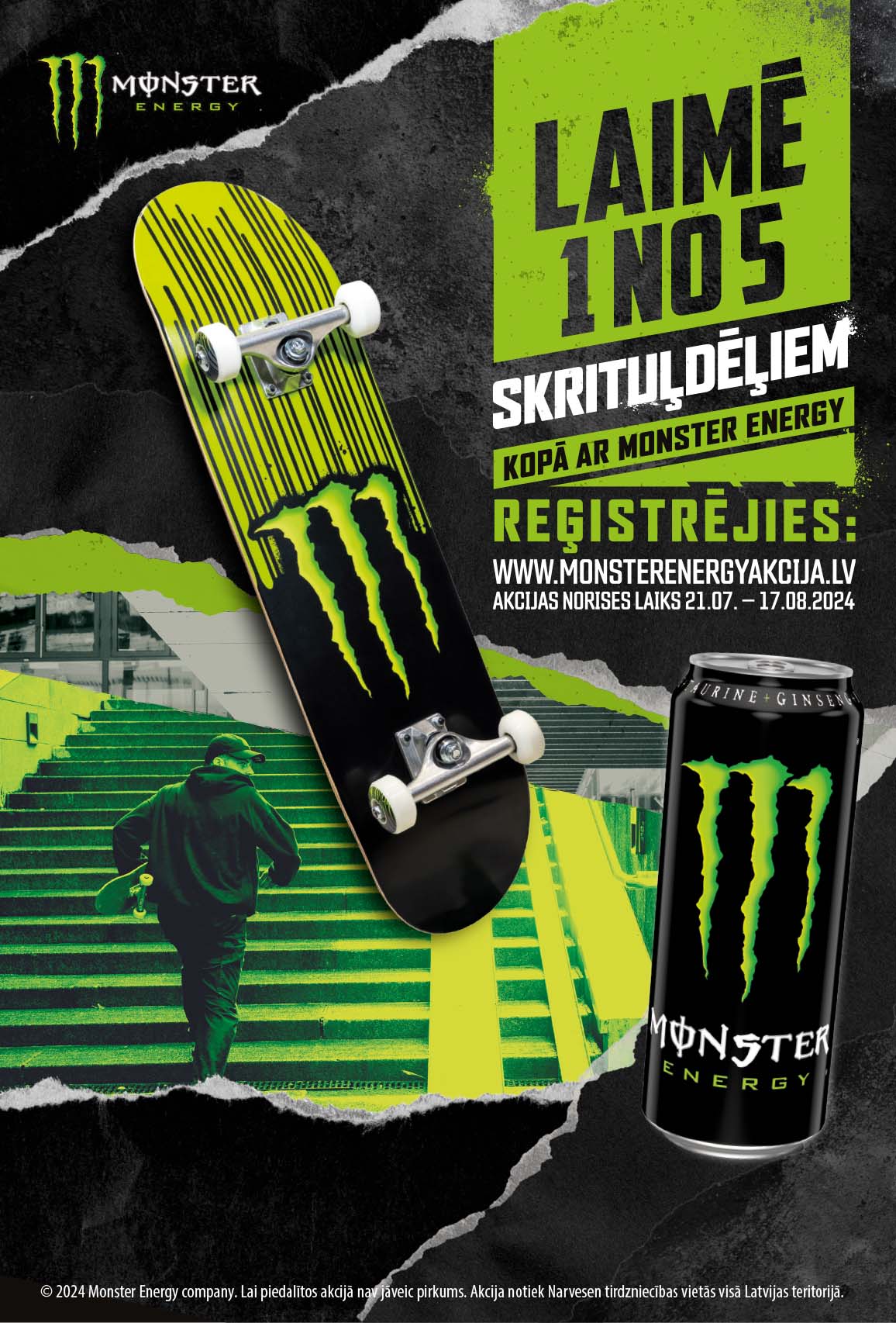 Laimē 1 no 5 skrituļdēļiem kopā ar Monster Energy!