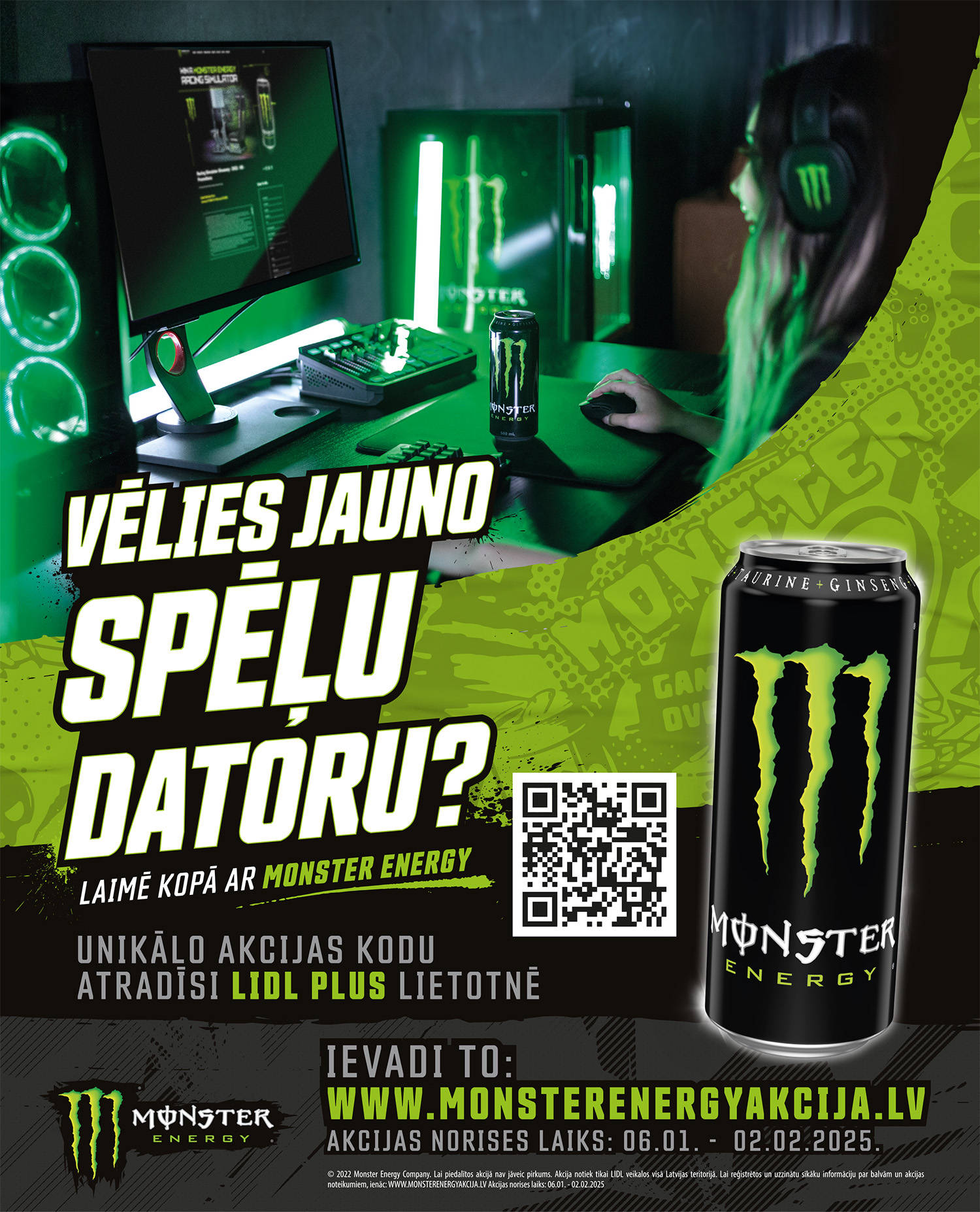 Vēlies jaunu spēļu datoru? Laimē kopā ar Monster Energy! Unikālo akcijas kodu atradīsi Lidl Plus lietotnē.