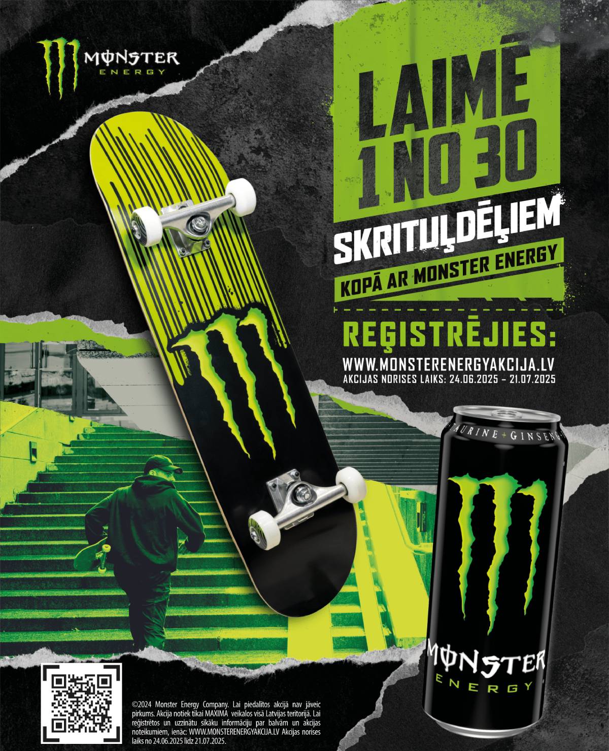 Laimē 1 no 30 skrituļdēļiem kopā ar Monster Energy!