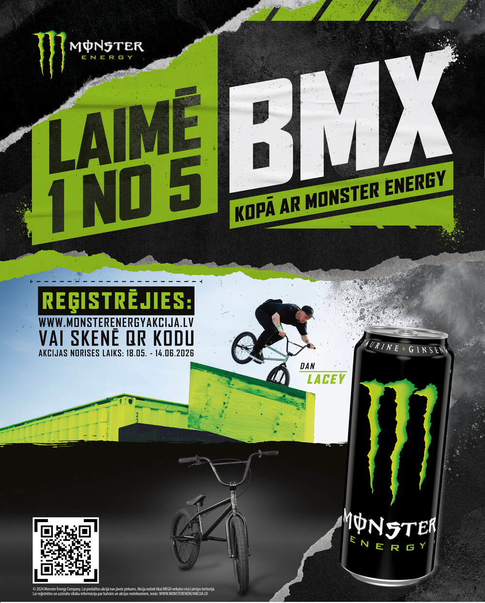 Laimē 1 no 5 BMX velosipēdiem kopā ar Monster Energy!