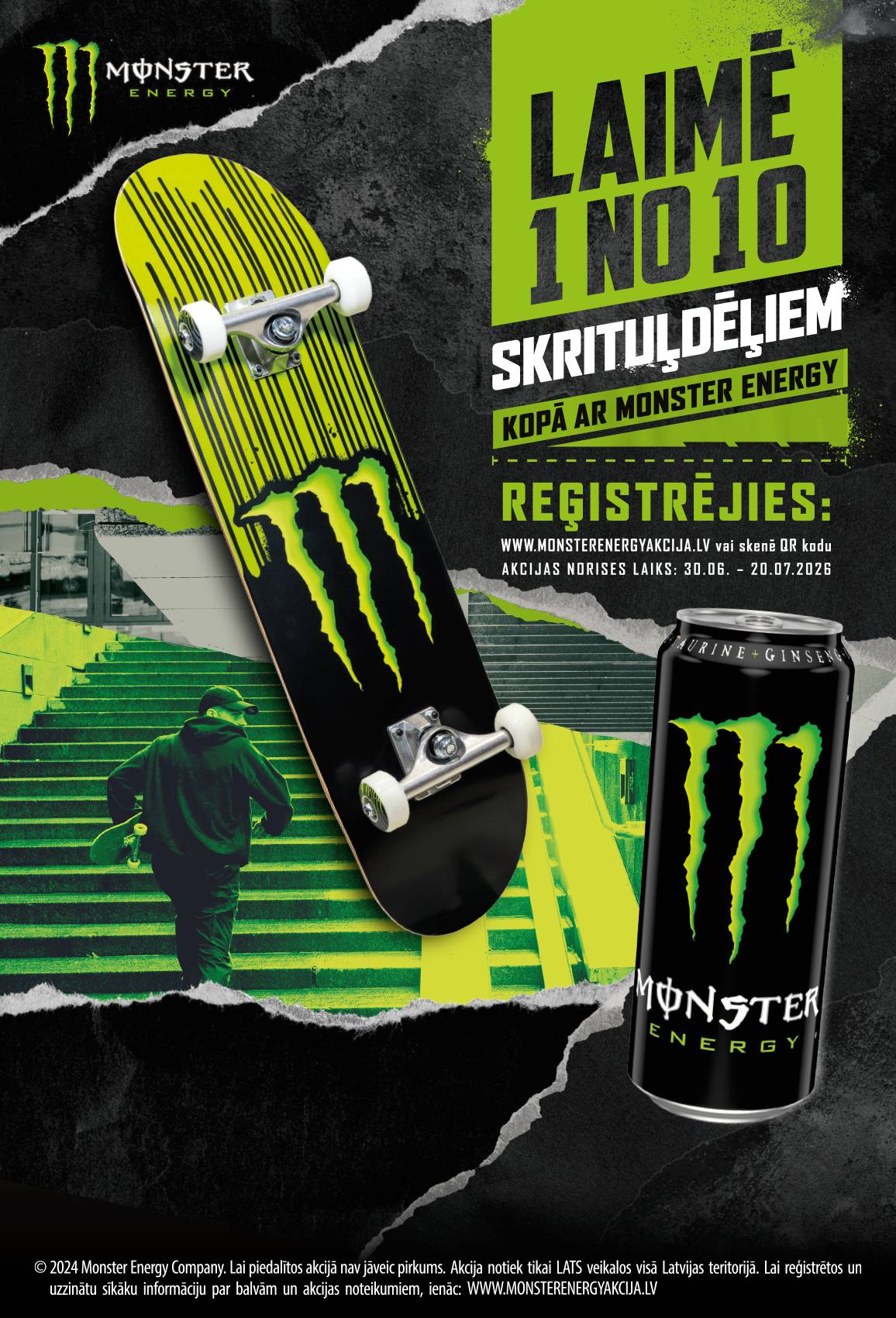 Laimē 1 no 10 skrituļdēļiem kopā ar Monster Energy!